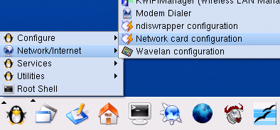 KNOPPIX menu
	  item for network card
	  configuration
